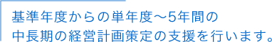 基準年度からの単年度〜5年間の中長期の経営計画策定の支援を行います。